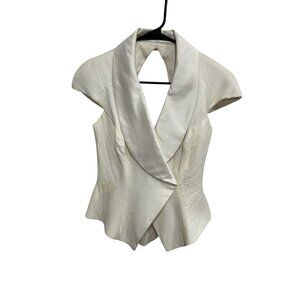 Vintage En Francais by Huey Waltzer White Satin Shawl Collar Halter Vest SZ 6